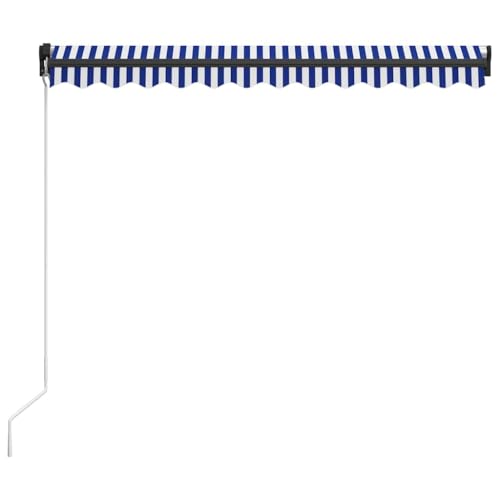 Auvent manuel rétractable 350x250 cm bleu et blanc pour terrasse et balcon