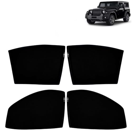 Image of KINGSWAY Car Sun Shade Curtains Only Compatible with Mahindra Thar (2020 to 2025) | Z-Black Fix-Type (Non-Magnetic) | UV & Heat Protection | Pack of 4 Pcs