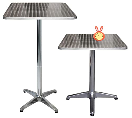 Table Haute de Bistrot en Aluminium INOX - Carrée, Petite Table de Bar/Pub en Métal - Mange-Debout pour 4 Personnes - 60*60*70/110cm