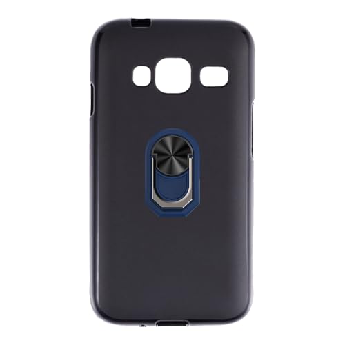 UOGNADGD Flexible Case + Ring Holder Compatible with Samsung Galaxy J1 Mini Prime Phone Shockproof Cover & Magnetic Mecha Style Finger Grip Kickstand (Black+BlueRing)