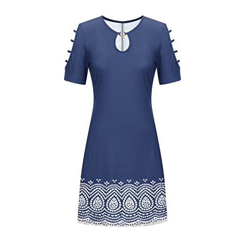 Amazon Outlet Sale clearances Today Womens Summer Boho Beach Dress Floral Print Short Sleeve Tshirt Dress Casual Loose Sundress Vacation Mini Dress Women's Casual Dresses Navy L - Image 5