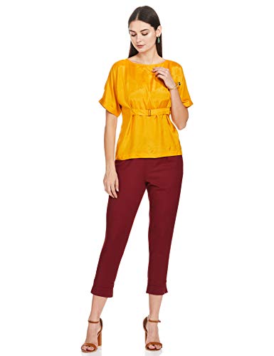 Image of BIBA Cotton Blend Solid Regular Casual Pants