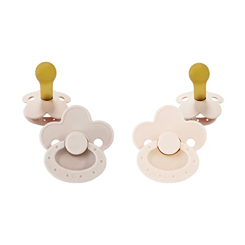 おしゃぶり 2個 花 ベビー シリコンゴム 4ヵ月 0歳 1歳 2歳 3歳 くすみカラー 赤ちゃん ラウンド型 かわいい おしゃれ 5色 お花モチーフ シリコン ミルトン プレゼント ギフト 食品衛生検査クリア済み 小ぶり リニューアル版 Hugmuu ハグムー (Greige&Ivory)