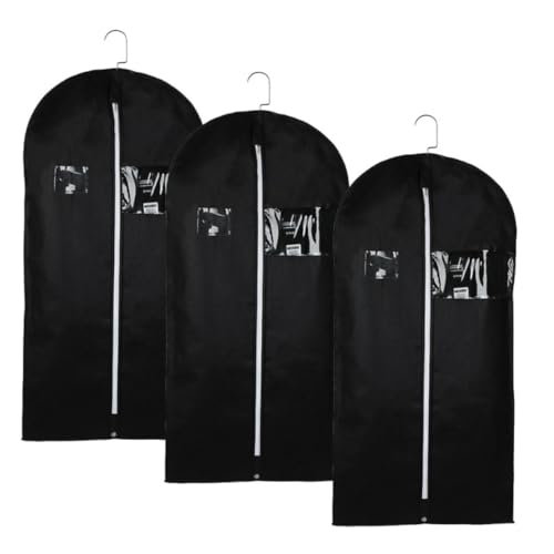 Habrur Clothes Cover 3 Pack Garment Bags Travel Suit Bags Clear Window Garment Bag for Closet Wardrobe Suit Bags (Color : Black, Size : 60 * 120cm)