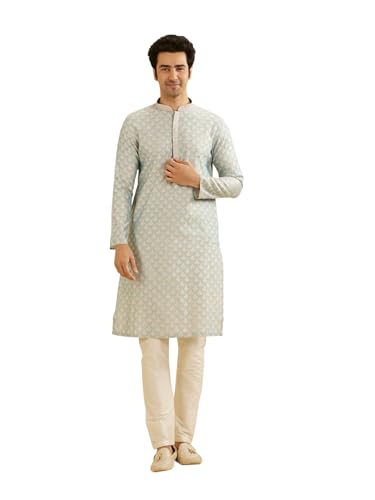Image of Manyavar Men's Viscose Blend Digital Leaf Print Kurta Set (2pcs)