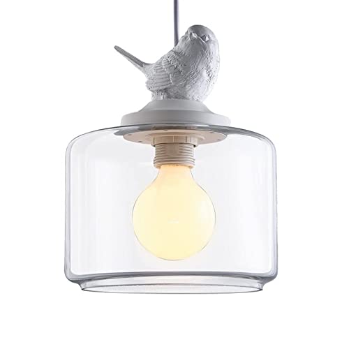 Suspension Araignée en Verre Transparent et Oiseau Résine pour Salle à Manger