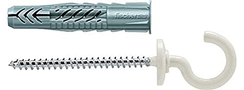 fischer - Cheville tous matériaux UX 8 x 50 RH N avec collerette et crochet rond gainé de nylon blanc/Boite de 25