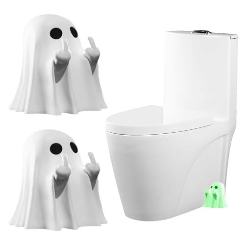 Qtaikong 2PCS Funny Ghost Toilet Bolt Covers Decorative Halloween Cute Toilet Screw Cover Caps Toilet Caps for Bottom of Toilet for Bathroom Decor Easy to Install
