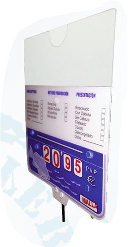 BALSAT Portaprecios pescaderia, pincho pescaderia, Con registro sanitario y tarjeta informativa zona captura, Cartel para pescaderia, precios de pescaderia, pincho pescaderia Mod.: Pacifico- 12 ud.