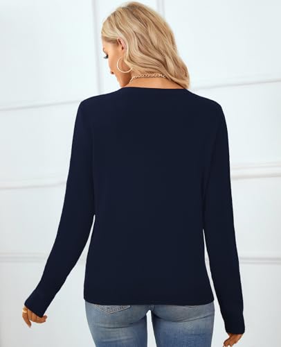Image of QUALFORT Women's 100% Cotton Sweater, Basic Lightweight Long Sleeve Pullover