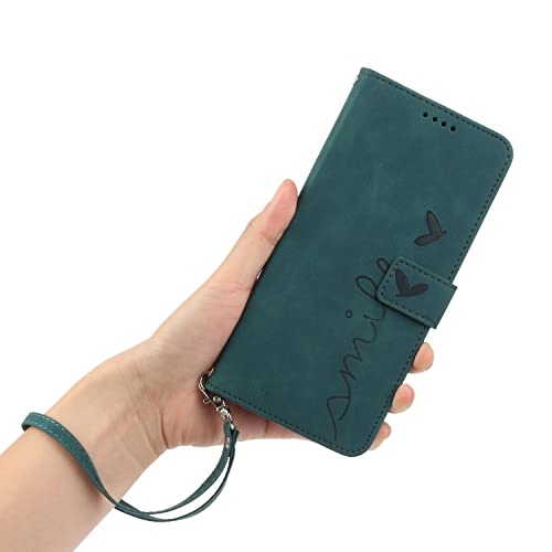 Étui portefeuille en cuir avec support et dragonne pour Samsung Galaxy S20 FE 2022/S20 Lite 4G/5G/S20 Motif cœur en relief Vert Cover