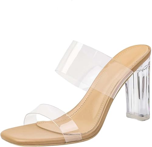 Sandales en cristal transparent à talons épais pour femmes élégantes