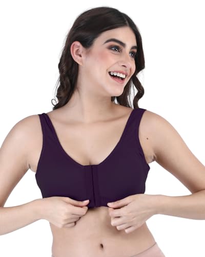 Image of BODYSIZE Cotton Front Open Sports Bra for Women Daily Use | Non-Wired Sweat Absorbent Seamless Bra | Full Coverage Regular Wear Comfortable and Convenient with Back Support Suitable for Gym, Yoga