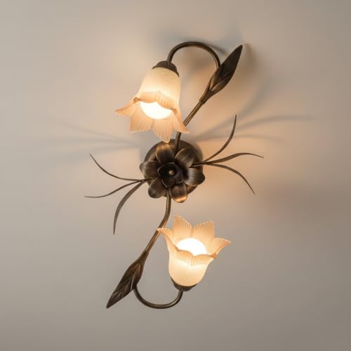 ILAB Plafonnier à 2 lumières Col. Carla fer forgé, monte 2 ampoules E14 petit culot max 40 W, largeur : 50 cm, hauteur : 28 cm, profondeur : 20 cm,...