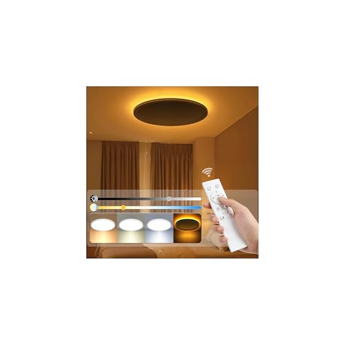 coobrite Plafón Led Techo con Luz Nocturna Regulable y Mando 2.4G | 24W 2400LM para Dormitorio, Infantil, Sala, Cocina, Baño | Luz Nocturna Ámbar 1800K | Color y Brillo Ajustables | Ultra Fino