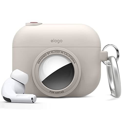 elago インスタントケース AirPods Pro 対応 AirTag 対応 クラシックデザイン カメラケース キーホルダー付き 【追跡装置は付属しません】 (ストーン)