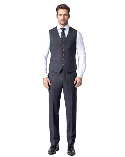 Wemaliyzd Vintage Men's Suit 3 Piece Plaid Tweed Herringbone Suits for Wedding Business Blazer Vest Pants