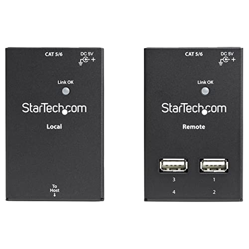 Image of StarTech 4-Port USB 2.0 Extender, 130ft USB Over Cat5 /Cat6 Extender, TAA | Compact USB 2.0 Over Ethernet Extender, USB2004EXTV