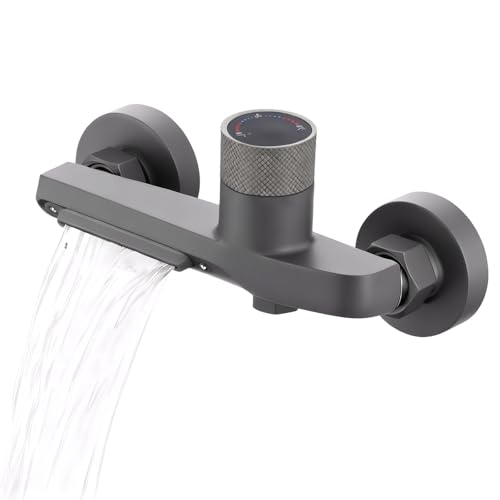 AMONENZ Pistolengrau Badarmatur Badewanne, Satz Wasserfall Wasserauslass Mischbatterie Dusche, Kontrollierbare Temperatur Badewannenarmaturen, für Badezimmer Dusche Installation AMONENZ Pistolengrau Badarmatur Badewanne, Satz Wasserfall Wasserauslass Mischbatterie Dusche, Kontrollierbare Temperatur Badewannenarmaturen, für Badezimmer Dusche Installation
