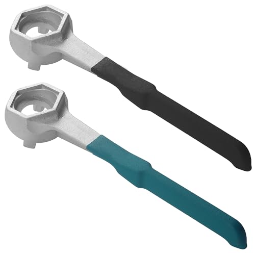 Image of Aluminum Drum Wrench, Bung Wrench, Barrel Opener Tool for Opening 10 15 20 30 55 Gallon Drum, Fits 2 inch and 3 /4 inch Bung Cap Red (2, black /green handle)