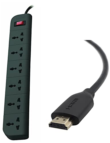 Image of Belkin Essential Series 6-Socket Surge Protector Universal Socket with 6.5ft Heavy Duty Cable (Grey) & 3D, 4K, 1080p, Gold Plated Audio Return High Speed HDMI Cable Supports Ethernet for Television