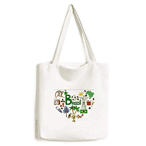 Bolsa de lona com a bandeira nacional do Brasil Love Heart Landscap bolsa de compras casual