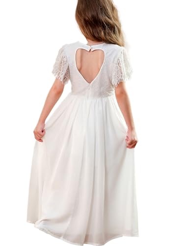 ABAO Sister Girls Vintage Chiffon Ruffle Sleeve A-Line Wedding Party Maxi Junior Bridesmaid Flower Girl Dress for Kids