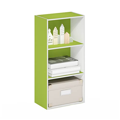 Image of Furinno Luder 3-Tier Open Shelf Bookcase, Green /White