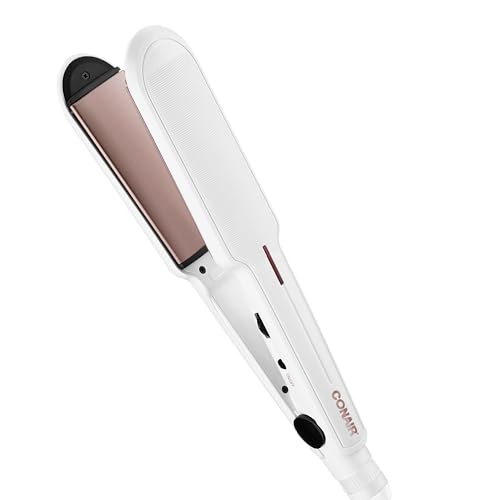 Conair Double Ceramic Flat Iron, 1½-inch Flat Iron, 5 Heat Settings Up to 410°F, Extra-Wide Floating Plates, For All Hair Types and Textures, White