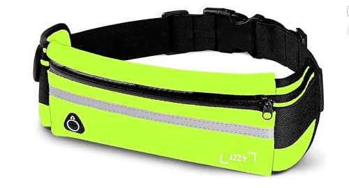 IZZY Riñonera Deportiva Impermeable con Porta Botella – Neopreno Reflectante, Salida para Auriculares y Bolsillos Múltiples, Cinturón Ajustable para Running, Senderismo, Viajes y Ciclismo