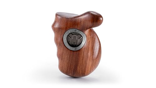 Image of Tilta Advanced Left Side Wooden Handle (1 /4-20 inch with Locating Pins - Type XI) | Black Walnut Wood & Aluminum Alloy Build | Quick Release Button