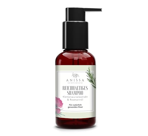 Anissa Naturkosmetik - Champú rico para mujer, 100 ml, limpieza suave y cuidado para cuero cabelludo sensible, ingredientes naturales para la hidratación y la regeneración, con romero