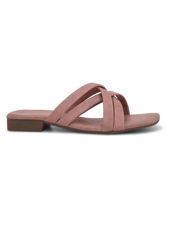 Image of XE Looks Women's Flat Slippers | Stylish Cross-Strap Design in Suede Finish | Comfortable Cushioned Footbed | Slip-On Lightweight Flats Slippers For Girls & Women