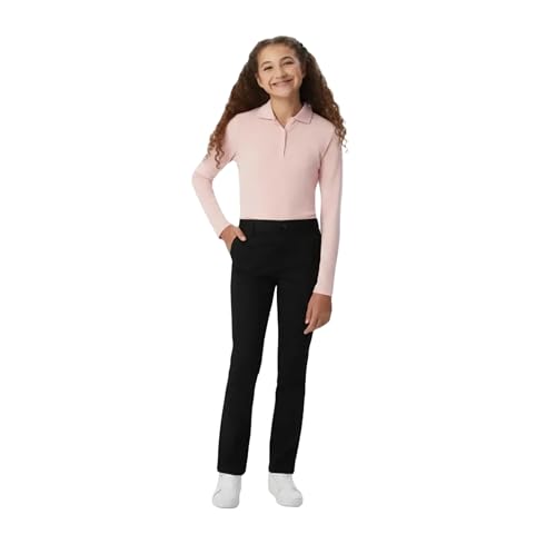 French Toast Girls' Pull-On Straight Fit Stretch Twill Pant, School Uniform Black, 14