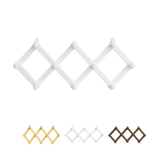 PALUPLUS Appendiabiti da Parete in Legno, Attaccapanni da muro Estensibile con 10 Ganci, adatto per ingresso, soggiorno, camera da letto, Made in Italy -8033F -0,9 (Bianco)