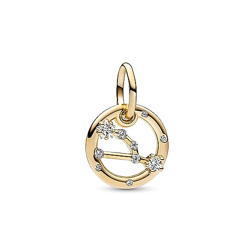 PANDORA Moments Sternzeichen Stier Charm-Anhänger aus Sterling Silber mit 14 Karat vergoldeter Metalllegierung, Zirkonia, Kompatibel Moments...