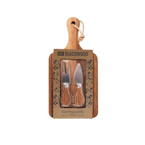Dc Casa BlackWood Set Formaggi | Tagliere in Legno di Acacia con Coltello e Forchetta | Elegante per Degustazioni, Aperitivi, Antipasti e Idee Regalo (25x17 cm)