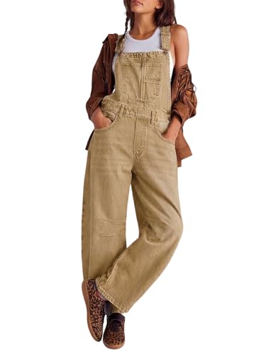 utcoco Womens Denim Overalls Loose Fit Barrel Leg Adjustable Strap Hip Hop Jean Jumpsuits (X-Small...
