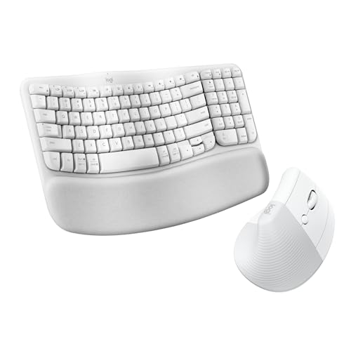 Image of Logitech Wave Keys & Lift Vertical Mouse - Ergonomic Bundle - Wireless Keyboard with Cushioned Palm Rest & Vertical Wireless Mouse - Easy-Switch, Bluetooth, for Multi-OS, Windows /Mac - Off White
