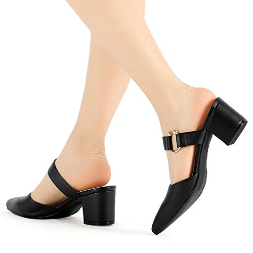 Allegra K Women's Pointed Toe Chunky Heel Dress Mules Pumps2