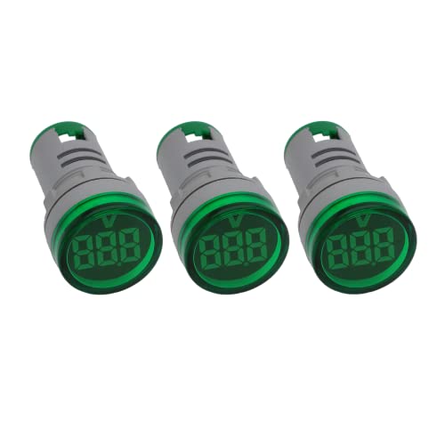 Led Voltage Indicator 22 mm – Digital Voltmeter AC50-500V with led Voltage Display for Control Panels, Machines and Distribution Boxes (3 Pack Green)