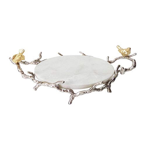 A&B Home Marble Round Branch Design Handles and Stand Tray, Shiny Nickel