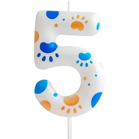 Zi Lan Blue Dog Paw Birthday Candle Number 5, Blue Dog Paw Print Themed Birthday Cake Candles for Boy Girl Dog Paw Happy Birthday Party Decoration Favors Gifts Cover