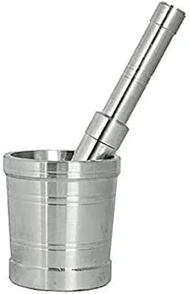 Ginger Kutne Wala, Kitchen Food Tools Aluminium Manual Garlic Spice Tamping Rammer Mortar Pestle Mill Grinder Crushing Bowl Stainless Steel Mortar & Colour Silves