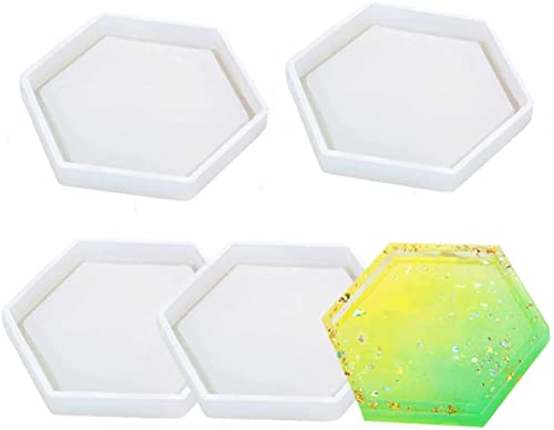 Image of SNOOGG Pack of 2 Silicone Moulds in Hexagon BT Shape for Epoxy Resin Art, DIY, Casting,Making Coaster, Home Decoration, Cup Mat and More ..