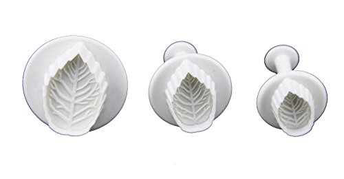 Longzang FD-010 Veined Rose Leaf Plunger Cutter Tool Cake Decorating Fondant Plunger Embossing Tool, Set of 3, White