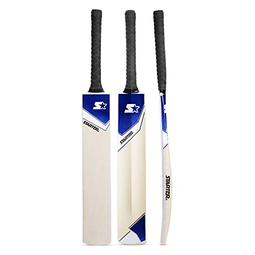 Image of Starter Poplar Willow Cricket Bat with Poplar Handle Wood for Tennis Ball- 13+ Years Kids- Full Size - Blue & White