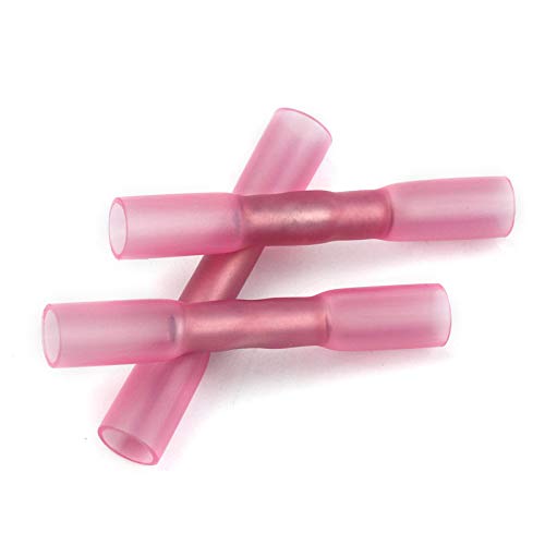 Fully Insulated 22-18 AWG Heat Shrink Connector 100pcs Electrical Wire Butt Crimp Red Terminal Connector Kit for Automobile