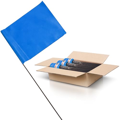 Blue Marking Flags Pacote com 1000 - Sinalizadores de 10 x 12 cm - Fio de 53 cm - Pequenas Bandeiras