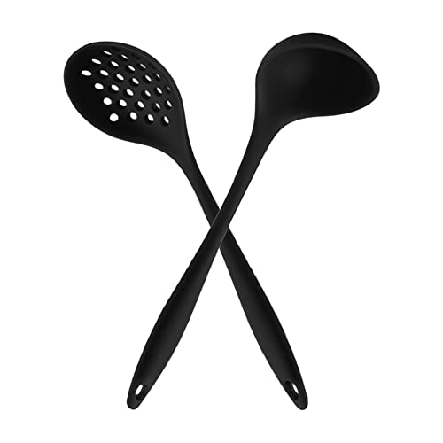 Kit Concha E Escumadeira Silicone Cores Utensílios Cozinha (Preto)